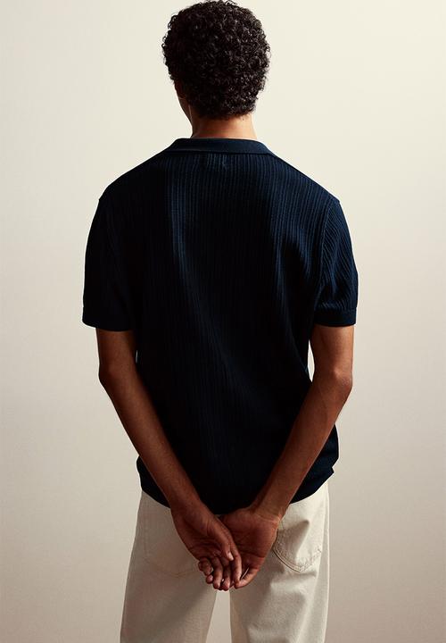 H&M - Regular fit ribbed polo shirt - navy blue