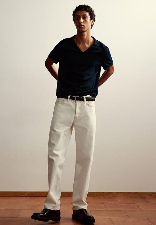 H&M - Regular fit ribbed polo shirt - navy blue