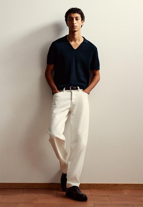 H&M - Regular fit ribbed polo shirt - navy blue