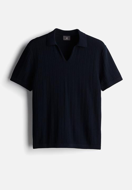 H&M - Regular fit ribbed polo shirt - navy blue