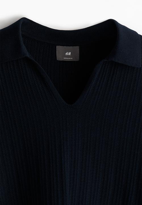 H&M - Regular fit ribbed polo shirt - navy blue