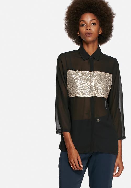 Lola May - Chiffon shirt with gold sequin panel 