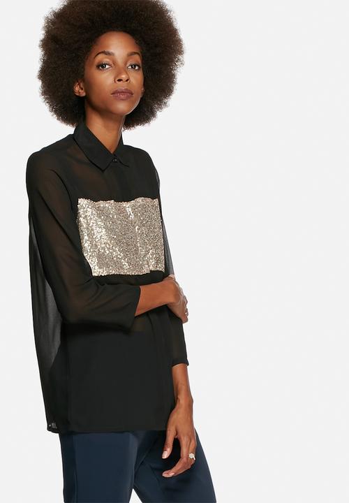 Lola May - Chiffon shirt with gold sequin panel 