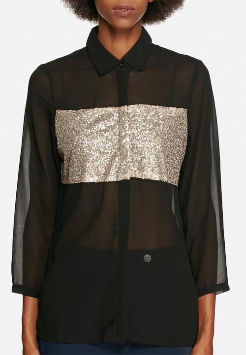 Lola May - Chiffon shirt with gold sequin panel 