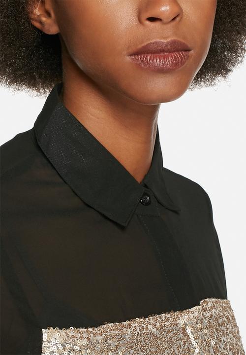 Lola May - Chiffon shirt with gold sequin panel 
