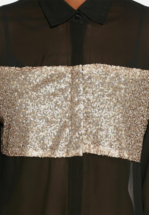 Lola May - Chiffon shirt with gold sequin panel 