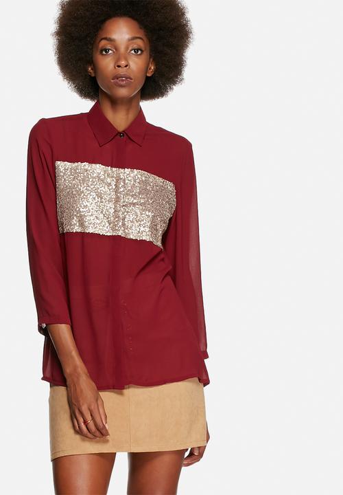 Lola May - Chiffon shirt with gold sequin panel