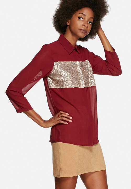 Lola May - Chiffon shirt with gold sequin panel