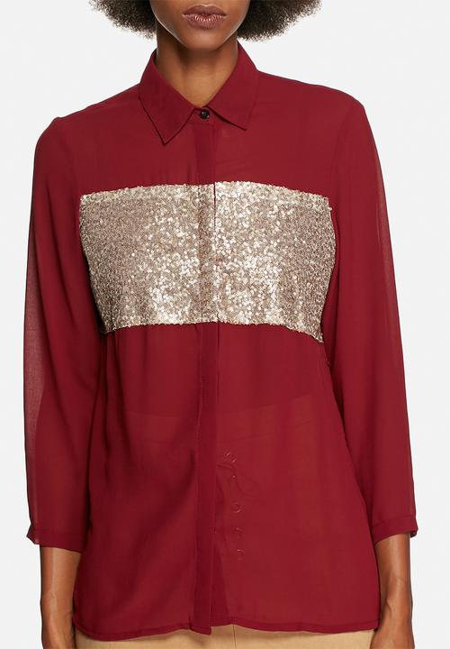 Lola May - Chiffon shirt with gold sequin panel