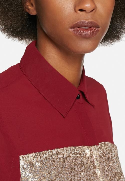 Lola May - Chiffon shirt with gold sequin panel