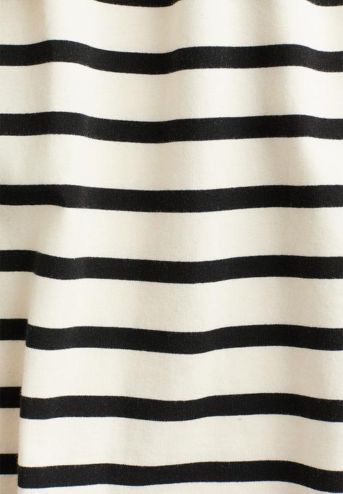 H&M - Puff-sleeved top - light beige striped