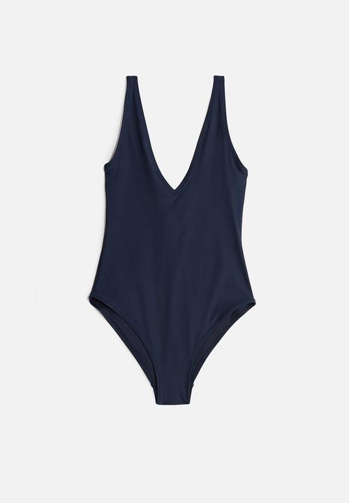 H&M - V-neck swimsuit - navy blue