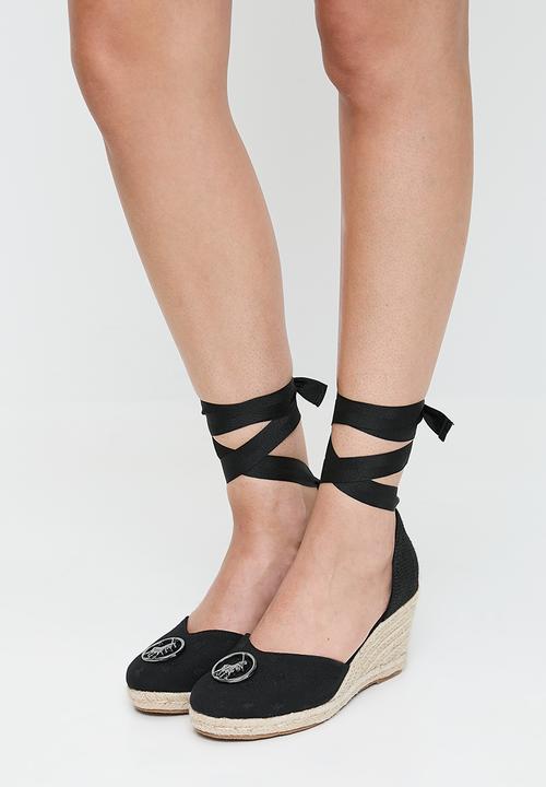 POLO - Jacquard espadrille wedge - black