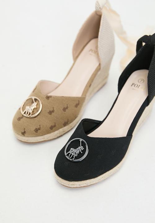 POLO - Jacquard espadrille wedge - black