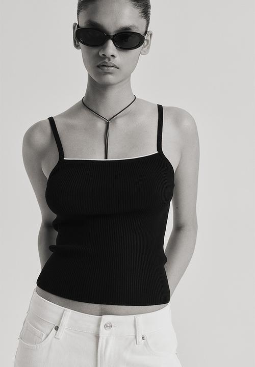 H&M - Rib-knit strappy top - black