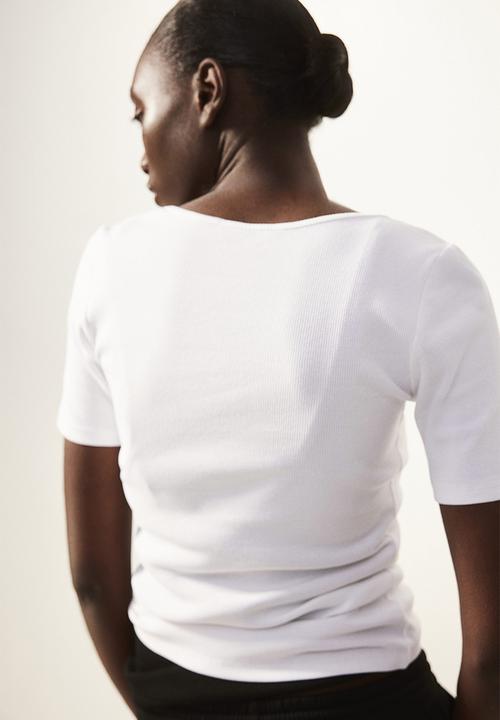 H&M - Ribbed henley top - white