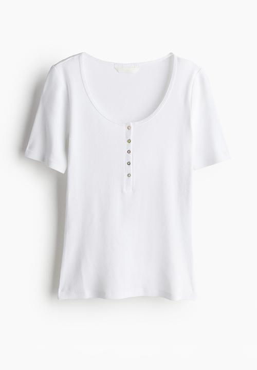 H&M - Ribbed henley top - white