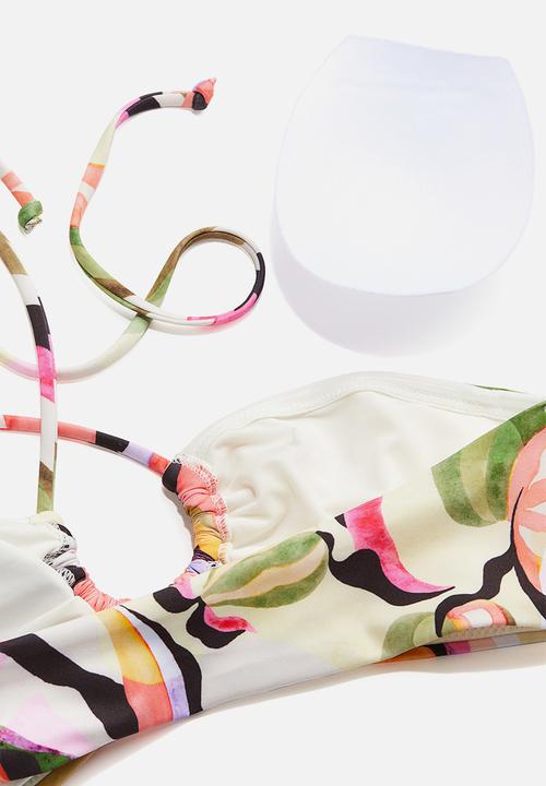 H&M - Padded halterneck bikini top - Cream Patterned