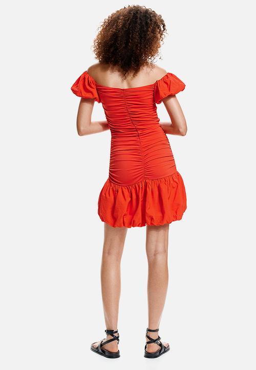 H&M - Off-the-shoulder bubble-hem dress - red