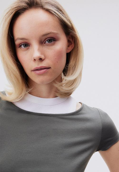 H&M - Sheer boat-neck t-shirt - dark khaki green