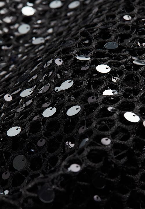 H&M - Sequined fishnet halterneck dress - black