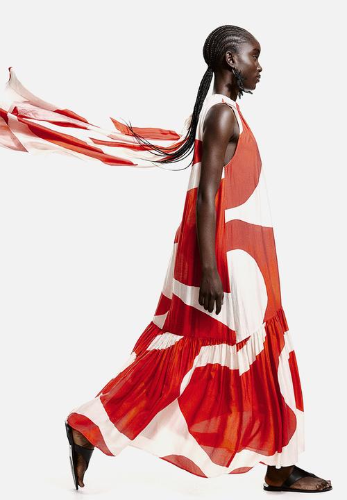 H&M - Voluminous maxi dress - red patterned