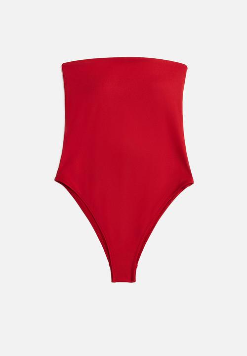 H&M - Padded-cup high-leg bandeau swimsuit - red