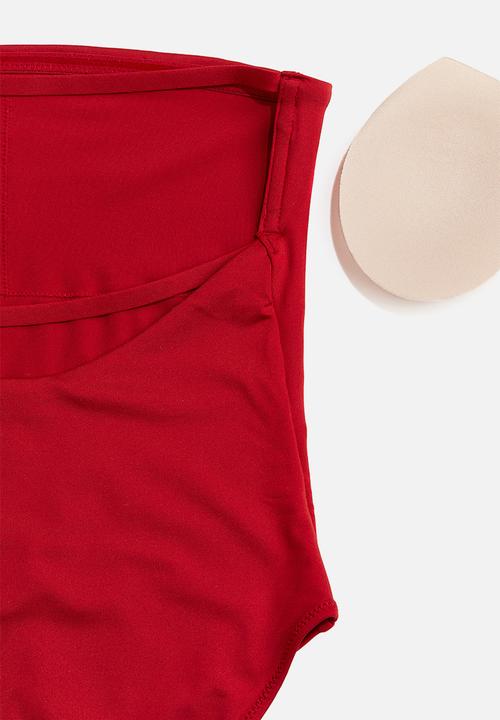 H&M - Padded-cup high-leg bandeau swimsuit - red