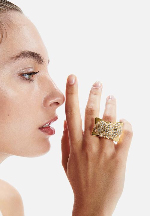 H&M - H&M Studio: Chunky rhinestone-embellished ring - gold