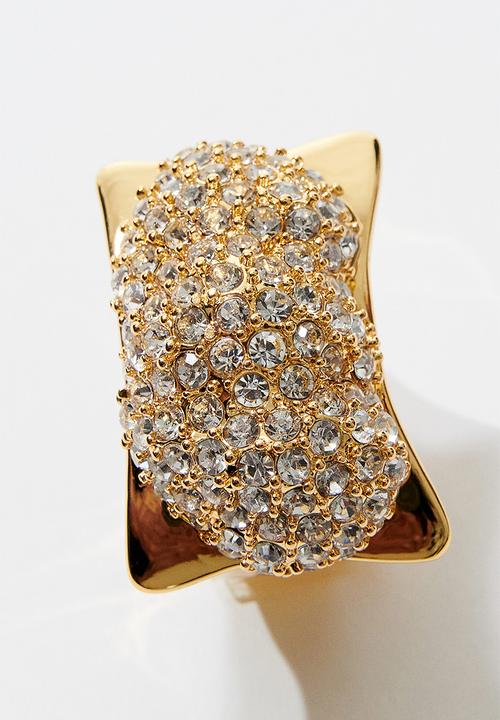 H&M - H&M Studio: Chunky rhinestone-embellished ring - gold