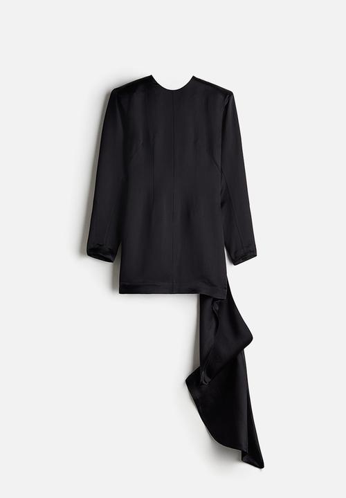 H&M - H&M Studio: Draped-panel shoulder-pad dress - black