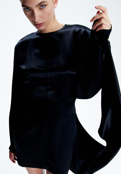 H&M - H&M Studio: Draped-panel shoulder-pad dress - black
