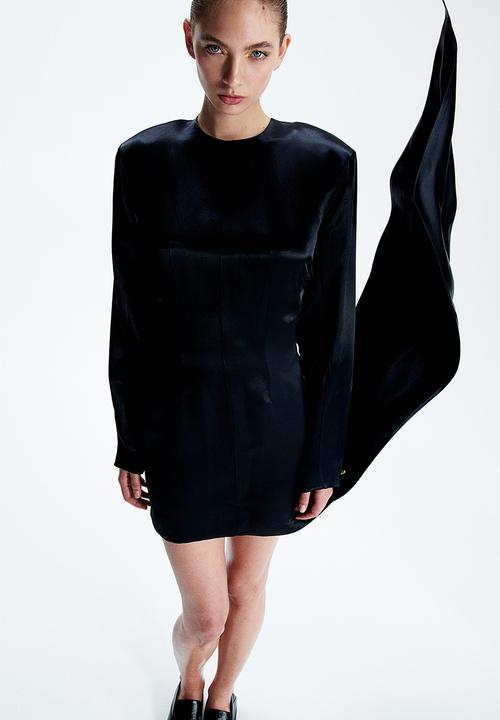 H&M - H&M Studio: Draped-panel shoulder-pad dress - black