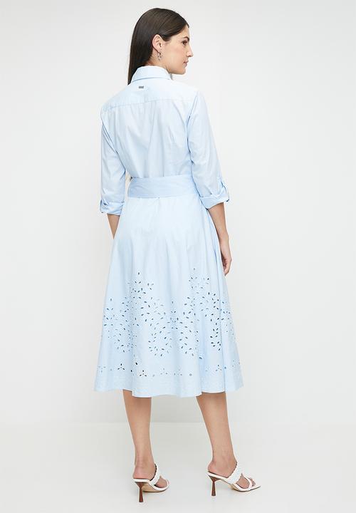 Pringle of Scotland - Pringle allison shirt dress w anglaise border - lt blue