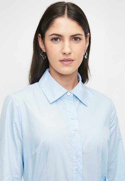Pringle of Scotland - Pringle allison shirt dress w anglaise border - lt blue