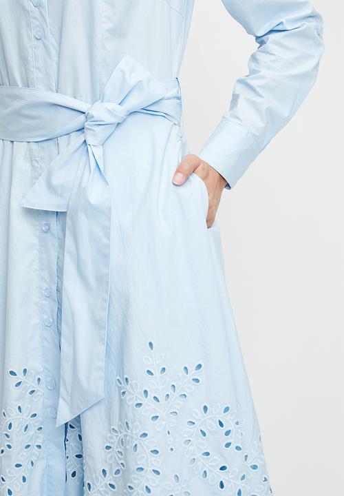 Pringle of Scotland - Pringle allison shirt dress w anglaise border - lt blue