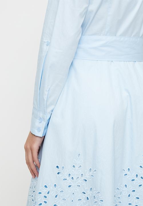 Pringle of Scotland - Pringle allison shirt dress w anglaise border - lt blue