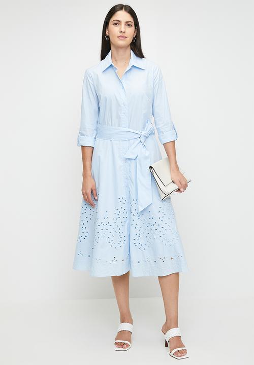 Pringle of Scotland - Pringle allison shirt dress w anglaise border - lt blue
