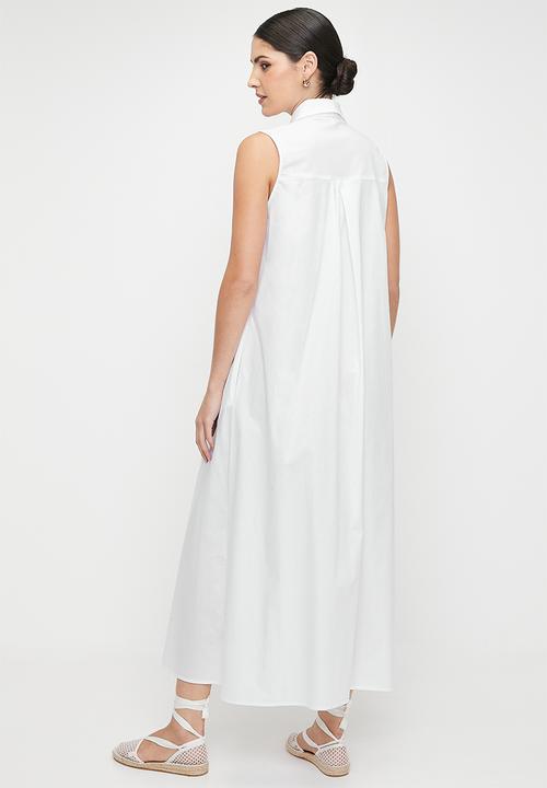 edit - Button Thru Tuck Detail Shirt Dress - White