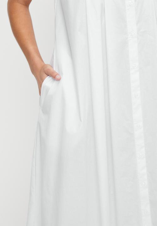 edit - Button Thru Tuck Detail Shirt Dress - White