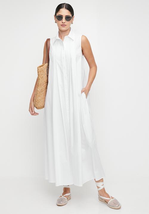 edit - Button Thru Tuck Detail Shirt Dress - White