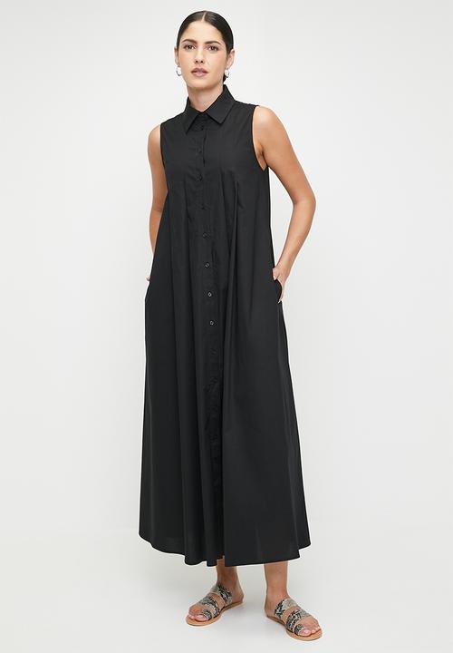 edit - Button Thru Tuck Detail Shirt Dress - Black
