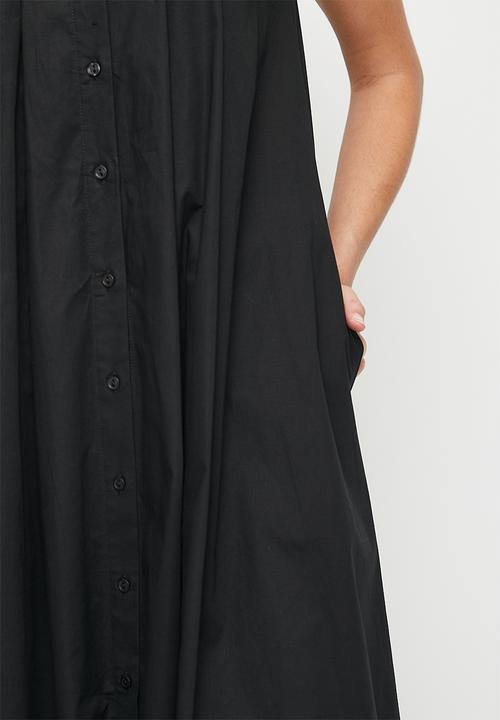 edit - Button Thru Tuck Detail Shirt Dress - Black