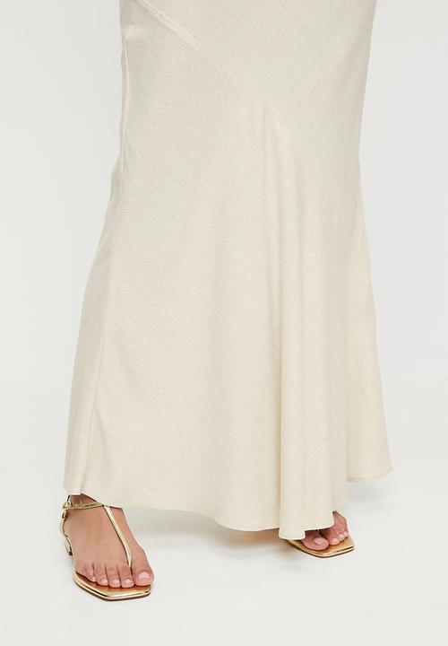 edit - Bias laundered linen maxi slip skirt - stone