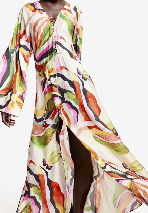 Lace-up kaftan dress - multi - 1237873001
