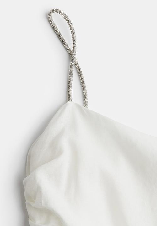 H&M - Linen-blend rhinestone-strap dress - cream