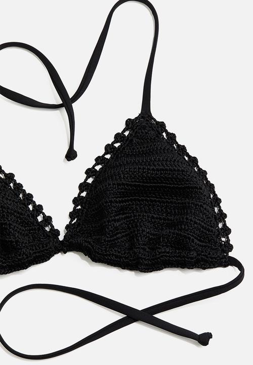 H&M - Crochet-look triangle bikini top - black