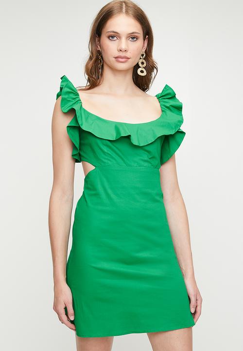 Ruffle overlay mini shift dress - jolly green