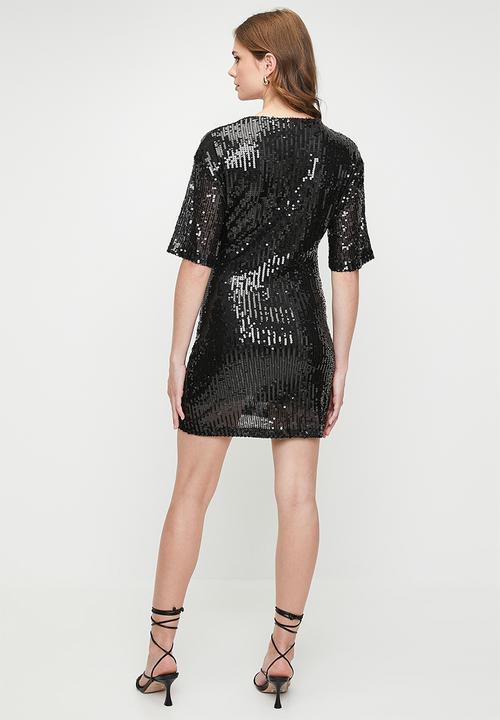 MILLA - Mini Sequin T-shirt Dress - Black