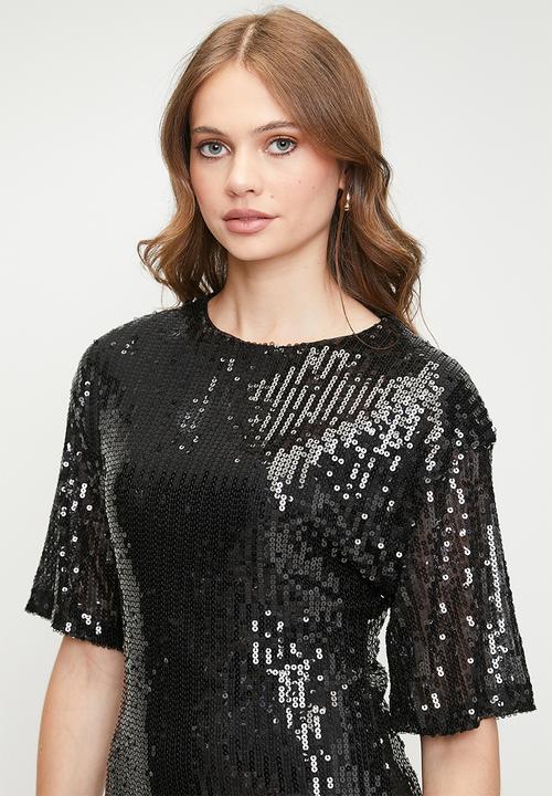 MILLA - Mini Sequin T-shirt Dress - Black